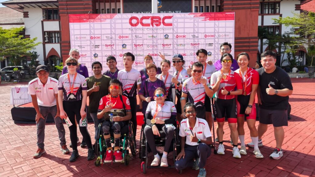 Coach Yvette (Front Right) in a Group Photo with Join PCFS athletes from Pre Dev & Dev Program at the OCBC Time Trial 2025
